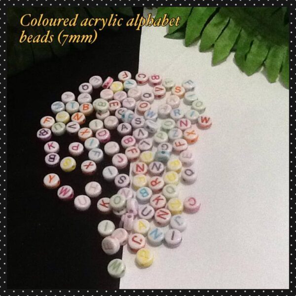 7mm White base, Coloured print acrylic alphabet beads