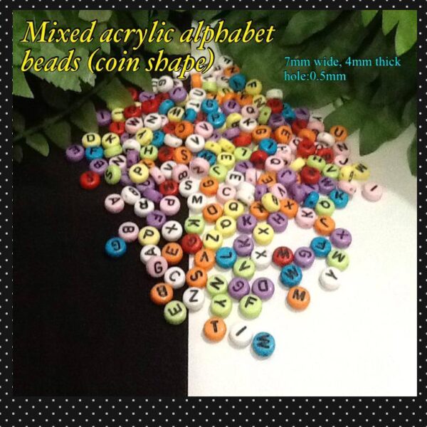 7mm Mixed coloured acrylic alphabet beads (est 100pcs)