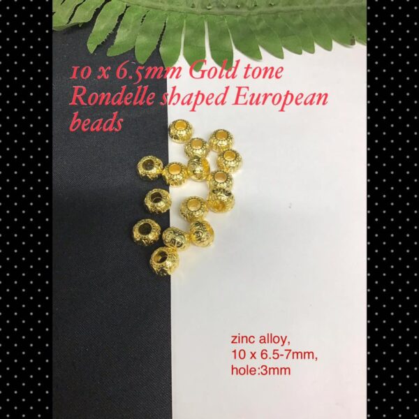 10x6.6mm Gold tone Rondelle shaped European drum beads (5pcs)