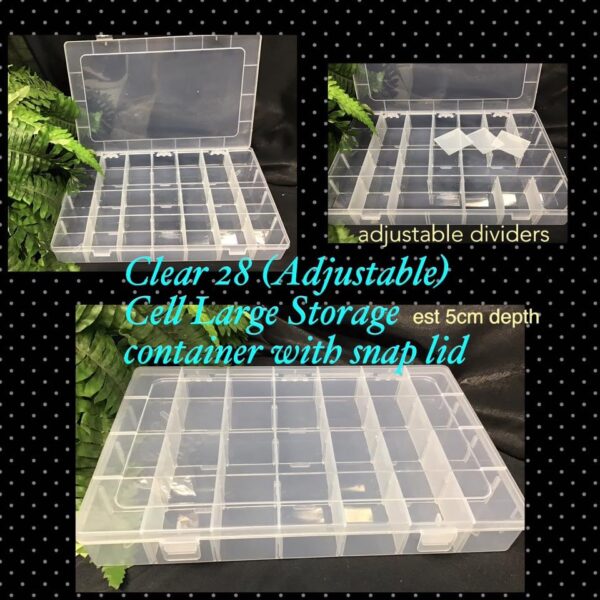 34cm Clear 28 cell Large storage container with snap lid