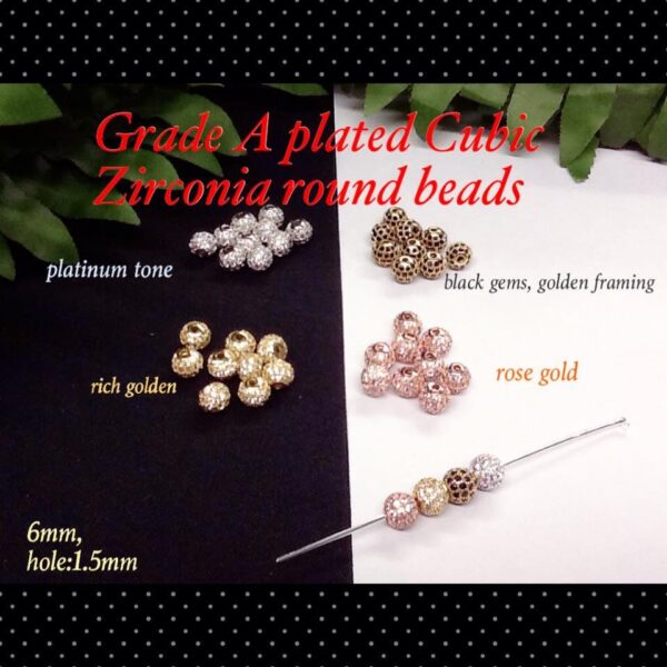 6mm Grade A plated Cubic Zirconia round beads