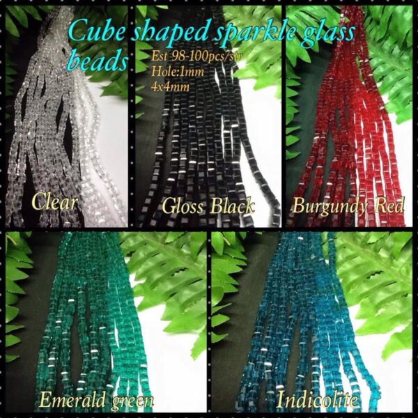 4mm Cube shaped sparkle glass beads (est 98-100pcs)