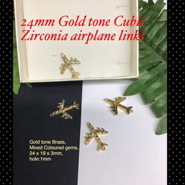 24mm Gold tone Cubic Zirconia airplane links