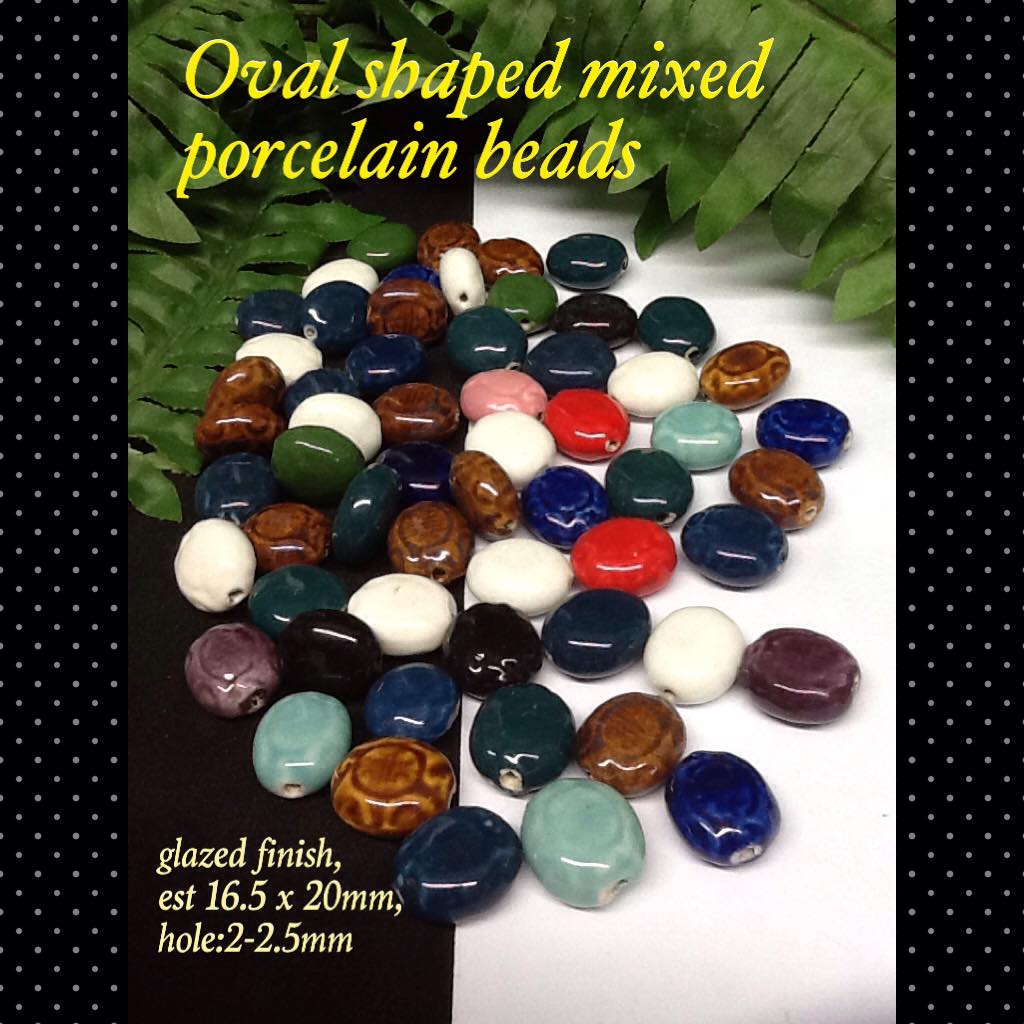 Oval shaped mixed porcelain beads (10pcs) - CraftEZOnline | Arts And ...