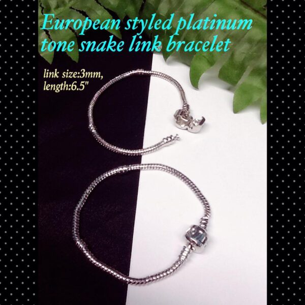 European styled platinum tone snake link bracelet