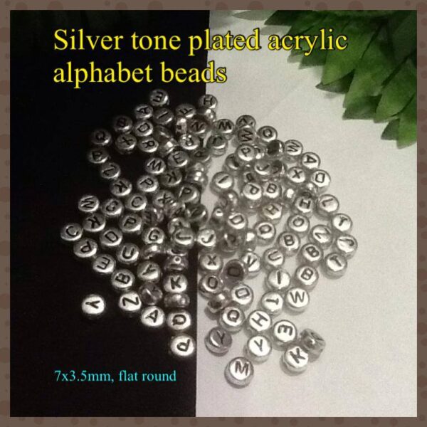 7mm Silver tone acrylic alphabet beads (est 100pcs)