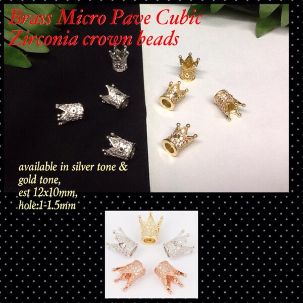 Brass Micro Pave Cubic Zirconia crown beads