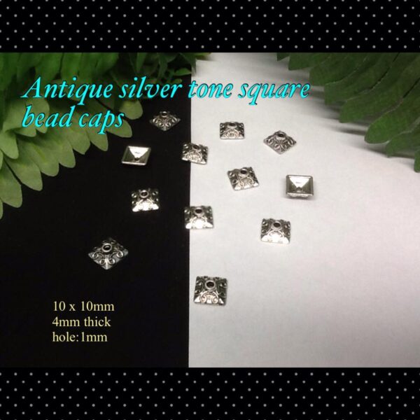 15mm Antique silver tone square metal bead caps (est 25pcs)