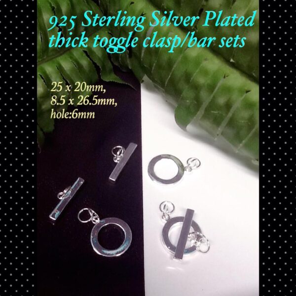 25mm 925 Sterling Silver Plated thick toggle clasp/bar sets