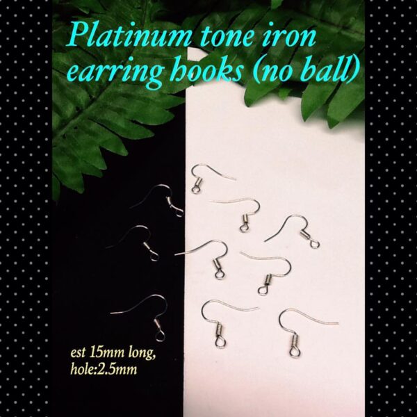 Platinum tone iron earring hooks (no ball, est 15mm)