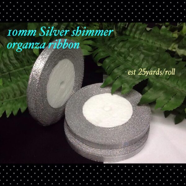 10mm Silver shimmer organza ribbon