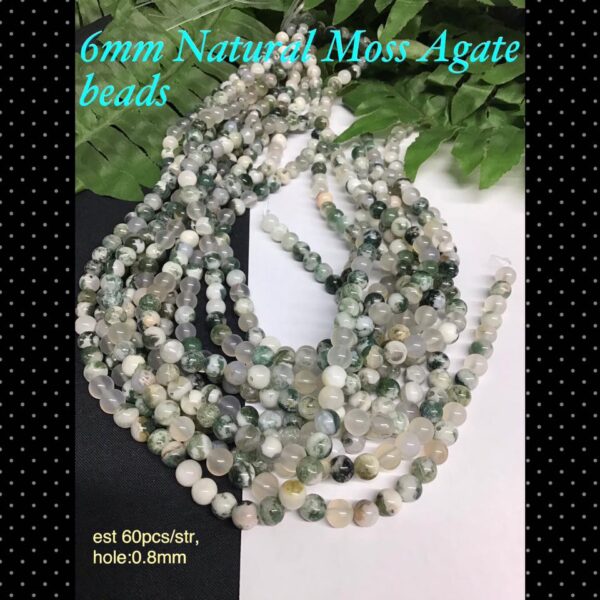 6mm Natural Moss Agate beads