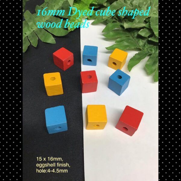 16mm Dyed cube shaped wood beads