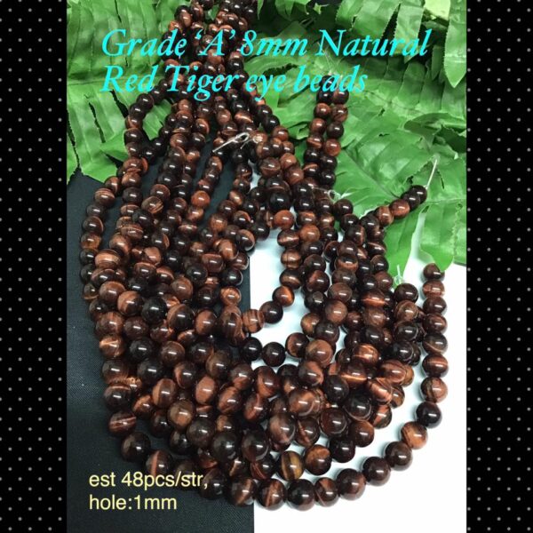 Grade 'A' 8mm Natural Red Tiger Eye beads (est 48pcs)