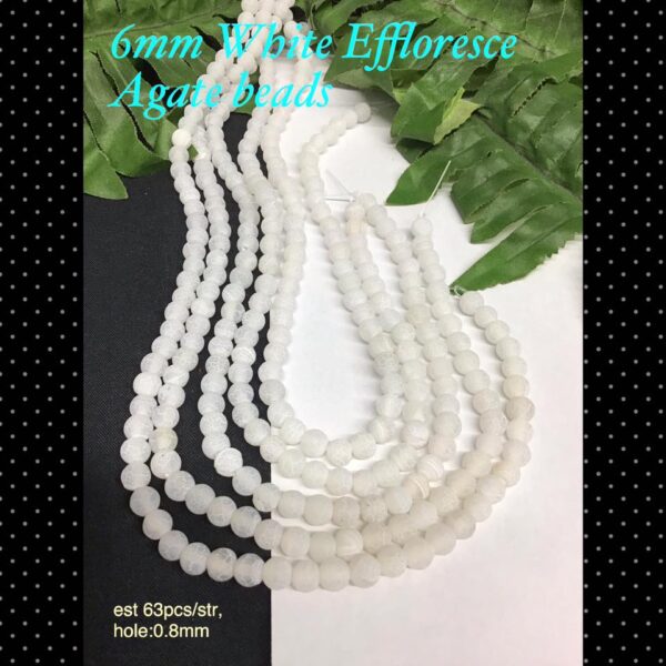 6mm White Effloresce Agate beads