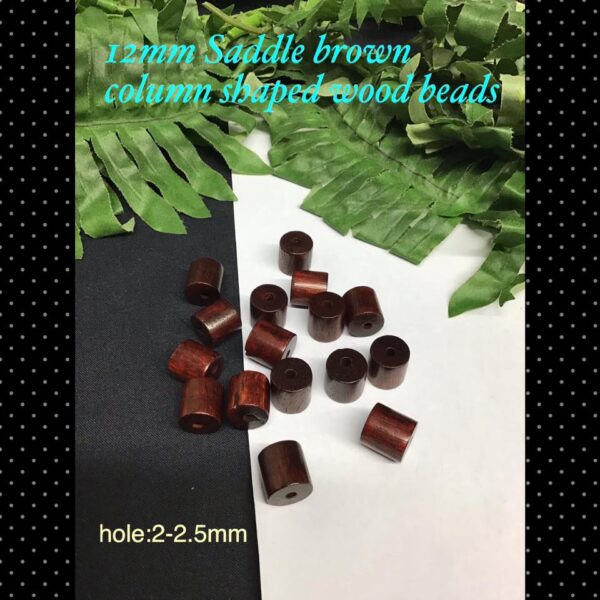 12mm Saddle brown column shaped wood beads (10pcs)