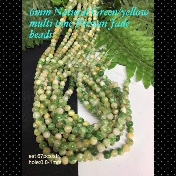 6mm Natural green/yellow multi tone persian jade beads