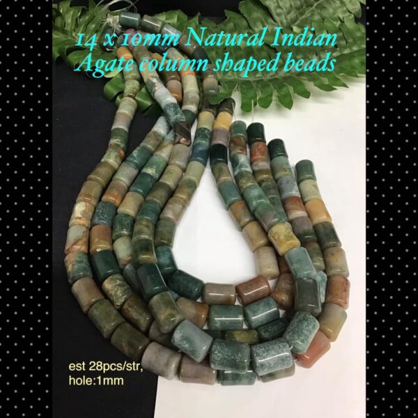 14 x 10mm Natural Indian Agate column shaped beads