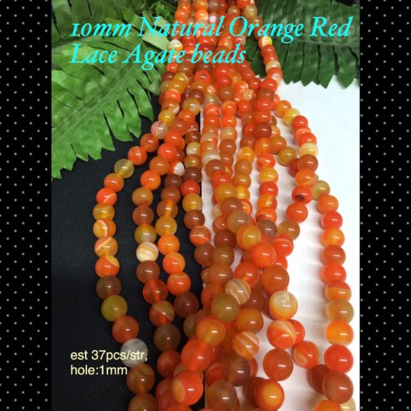 10mm Natural Orange Red Lace Agate beads