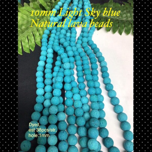 10mm Light sky blue Natural lava beads