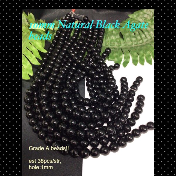 10mm Natural Black agate beads (Grade A)