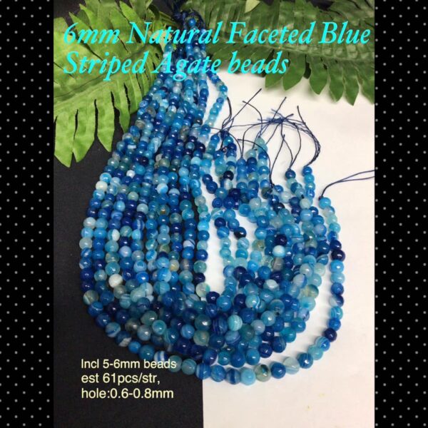 6mm Natural Faceted Blue Striped Agate beads (5-6mm)