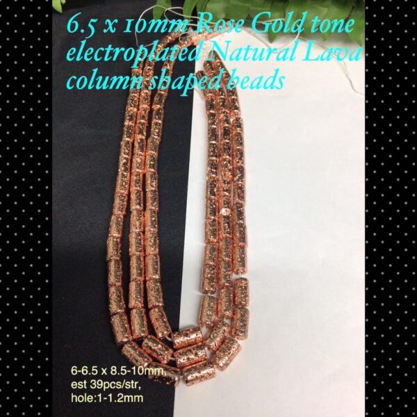 6.5x10mm Rose Gold tone electroplated Natural Lava column shaped beads