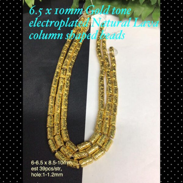 6.5x10mm Gold tone electroplated Natural Lava column shaped beads