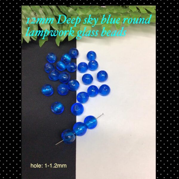 12mm Deep sky blue round lampwork glass beads