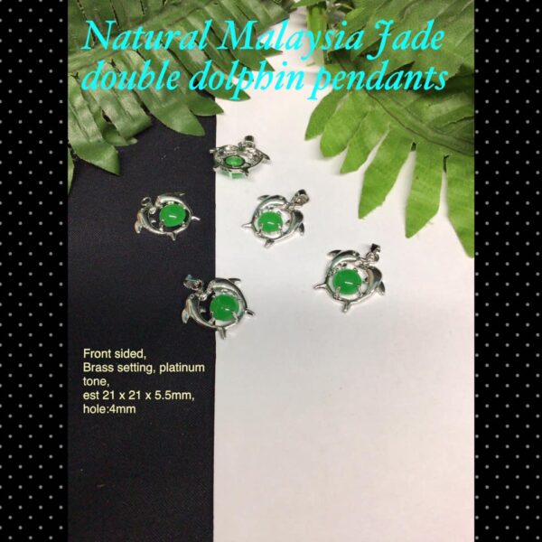 Natural Malaysia Jade double dolphin pendants