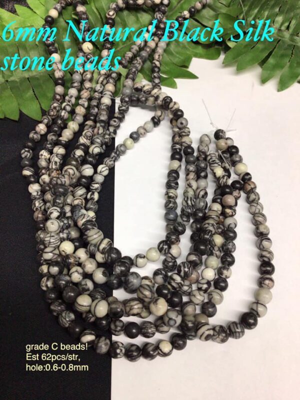 6mm Natural Black Silk stone beads