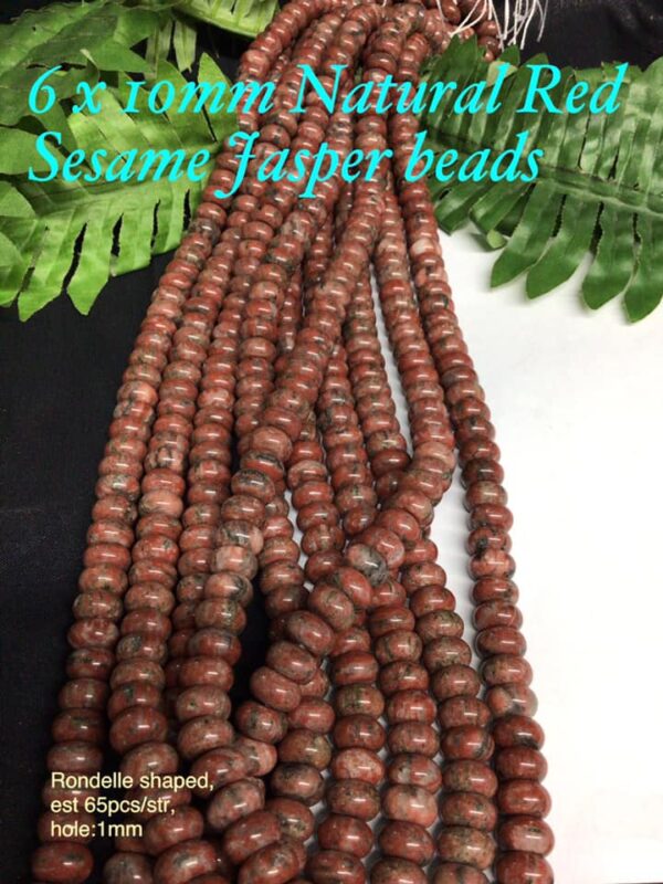 6x10mm Natural Red Sesame Jasper beads (est 65pcs)