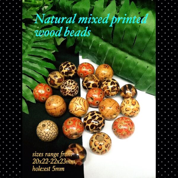 20 x 22mm Natural mixed printed wood beads (15pcs)