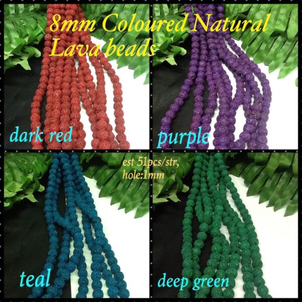 8mm Purple Coloured natural lava beads