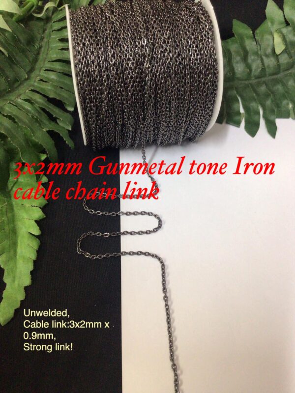 3x2mm Gun metal tone iron cable chain link (6ft)