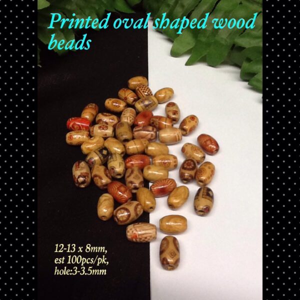 12x8mm Printed Oval shaped dyed wood beads (est 100pcs)