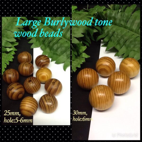 25mm Large sized Burlywood tone wood beads (12pcs)