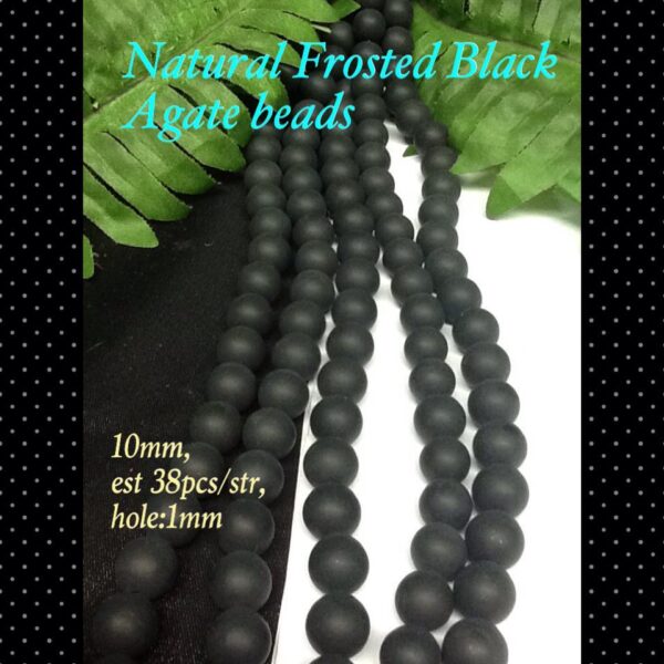 10mm Natural Frosted Black Agate beads (est 38pcs)