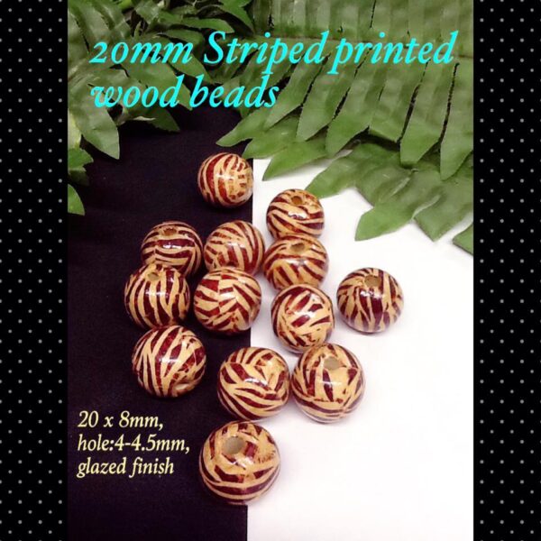 20mm Striped printed wood beads (20pcs)