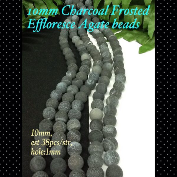 10mm Charcoal Frosted Effloresce Agate beads