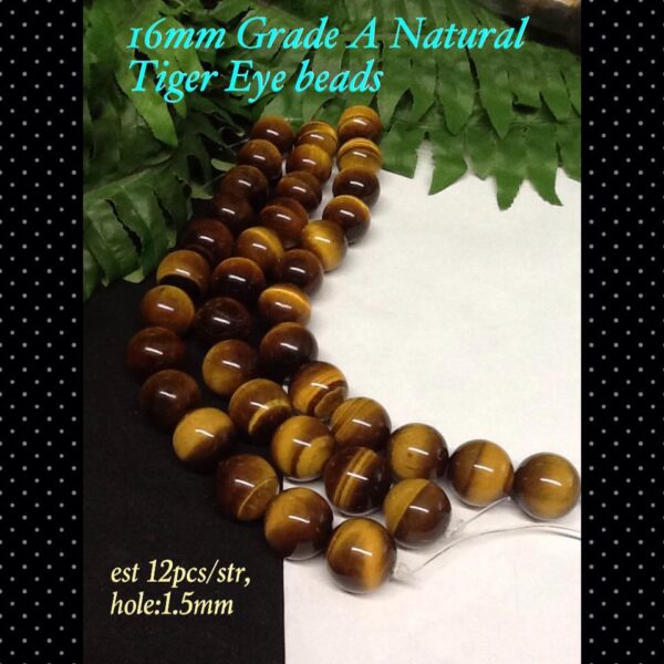 16mm Grade A Natural Tiger Eye beads