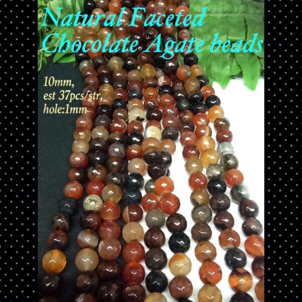 10mm Natural Faceted Chocolate agate beads