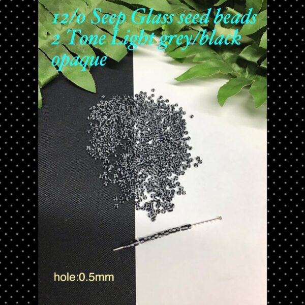 12/0 Seep Glass seed beads 2 Tone Light grey/black opaque