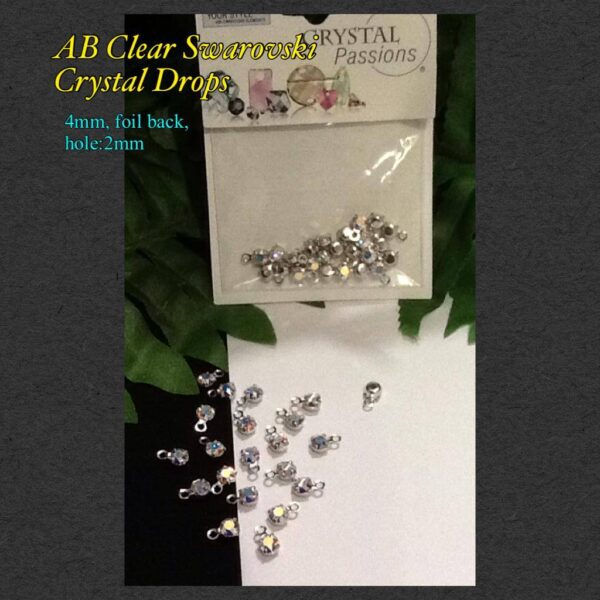 4mm AB Clear Swarovski Crystal Silver Plated Drops (2pcs)