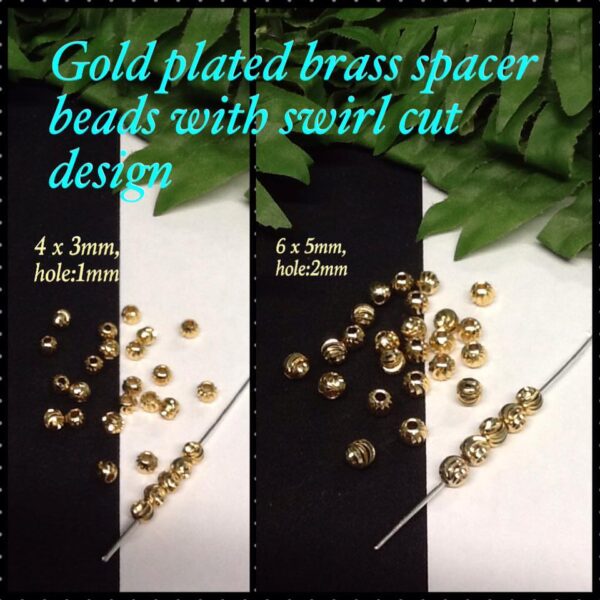 Gold plated brass spacer beads with swirl cut design