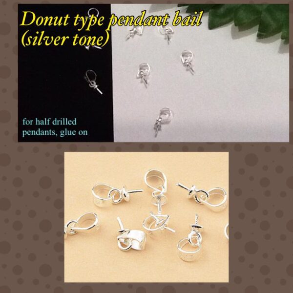 Donut type bail pendant setting (for half drilled beads) 10pcs