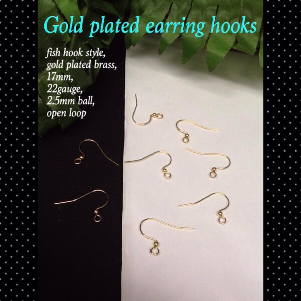 17mm Gold plated earring hooks (fish hook, ball)