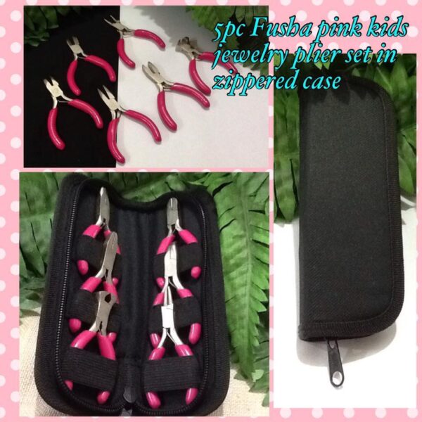 6pc Fusha pink KIDS jewelry plier set in zippered case