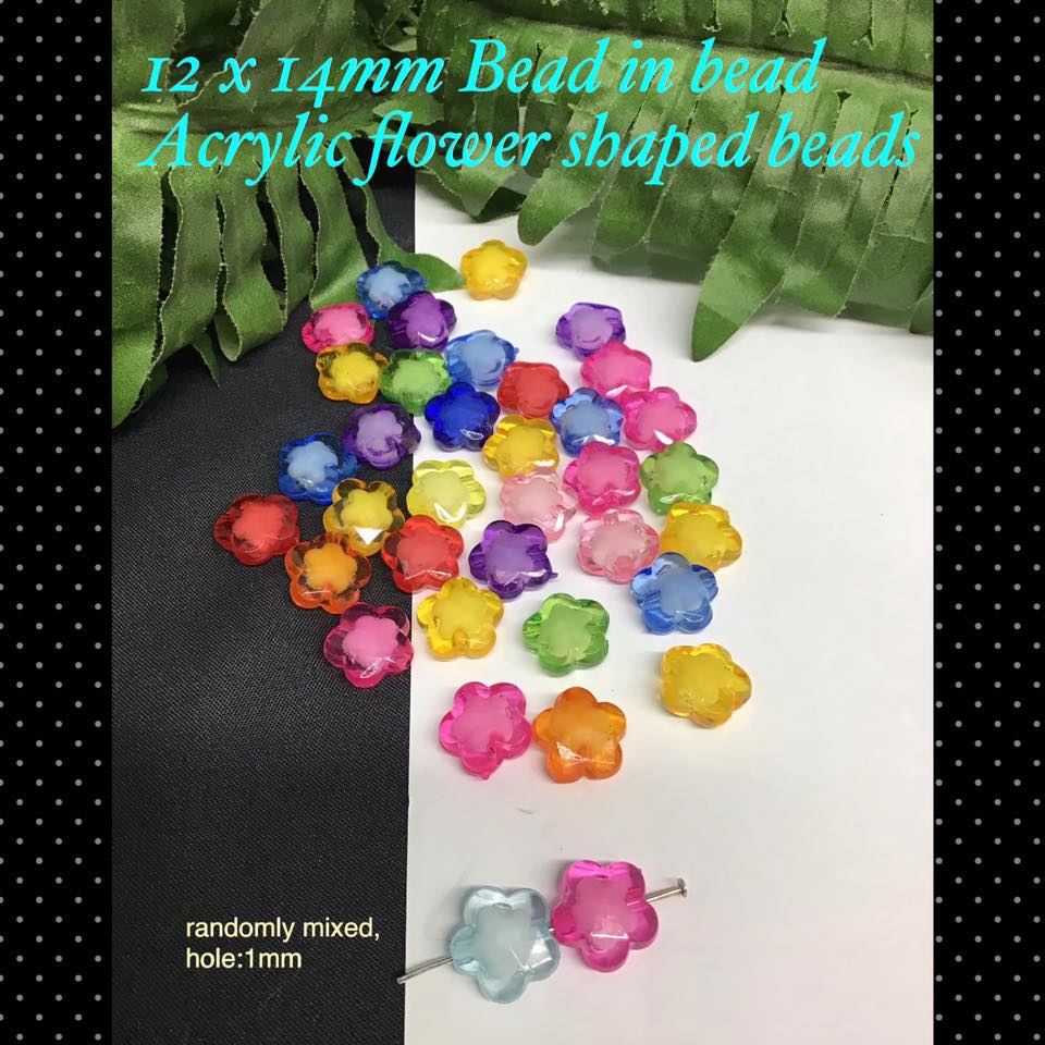 12x14mm bead in bead Acrylic flower shaped beads (est 50pcs ...
