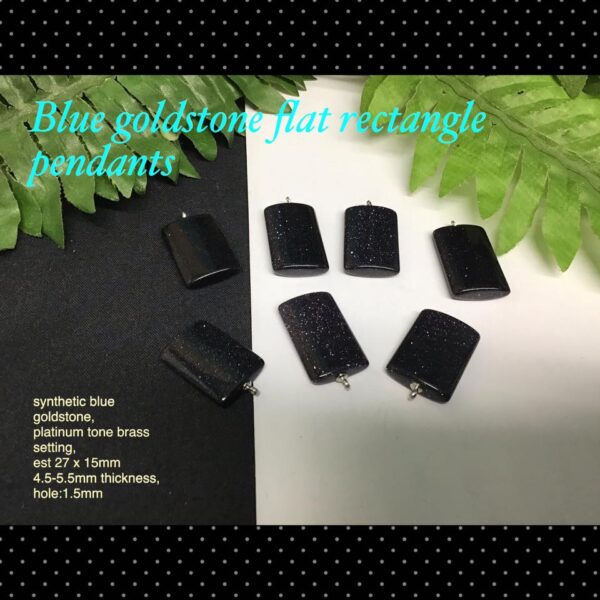 Blue goldstone flat rectangle pendants